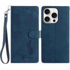 For iPhone 15 Pro Skin Feel Embossed Feather Leather Phone Case(Dark Blue) - 1