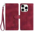 For iPhone 15 Pro Skin Feel Embossed Feather Leather Phone Case(Red) - 1
