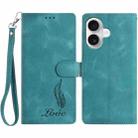 For iPhone 16 Skin Feel Embossed Feather Leather Phone Case(Green) - 1