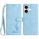 For iPhone 16 Skin Feel Embossed Feather Leather Phone Case(Light Blue) - 1