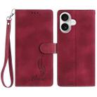 For iPhone 16 Skin Feel Embossed Feather Leather Phone Case(Red) - 1