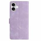 For iPhone 16 Plus Skin Feel Embossed Feather Leather Phone Case(Purple) - 3