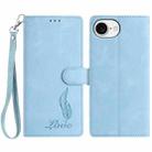 For iPhone 16e Skin Feel Embossed Feather Leather Phone Case(Light Blue) - 1