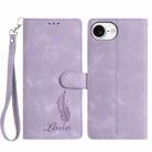 For iPhone 16e Skin Feel Embossed Feather Leather Phone Case(Purple) - 1