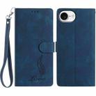 For iPhone 16e Skin Feel Embossed Feather Leather Phone Case(Dark Blue) - 1