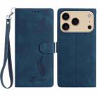For iPhone 17 Pro Max Skin Feel Embossed Feather Leather Phone Case(Dark Blue) - 1