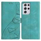 For Samsung Galaxy S21 Ultra 5G Triangles Embossed Leather Phone Case(Green) - 1