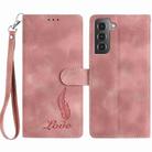 For Samsung Galaxy S21 5G Skin Feel Embossed Feather Leather Phone Case(Pink) - 1