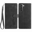 For Samsung Galaxy S21 5G Skin Feel Embossed Feather Leather Phone Case(Black) - 1