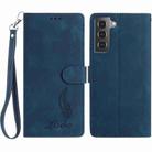 For Samsung Galaxy S21 5G Skin Feel Embossed Feather Leather Phone Case(Dark Blue) - 1