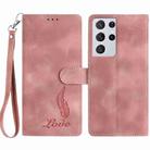 For Samsung Galaxy S21 Ultra 5G Skin Feel Embossed Feather Leather Phone Case(Pink) - 1