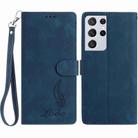 For Samsung Galaxy S21 Ultra 5G Skin Feel Embossed Feather Leather Phone Case(Dark Blue) - 1