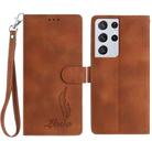 For Samsung Galaxy S21 Ultra 5G Skin Feel Embossed Feather Leather Phone Case(Brown) - 1