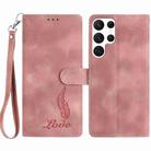 For Samsung Galaxy S22 Ultra 5G Skin Feel Embossed Feather Leather Phone Case(Pink) - 1