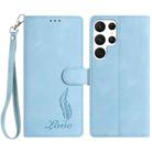 For Samsung Galaxy S22 Ultra 5G Skin Feel Embossed Feather Leather Phone Case(Light Blue) - 1