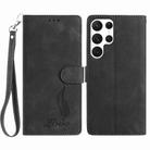 For Samsung Galaxy S22 Ultra 5G Skin Feel Embossed Feather Leather Phone Case(Black) - 1
