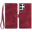 For Samsung Galaxy S22 Ultra 5G Skin Feel Embossed Feather Leather Phone Case(Red) - 1
