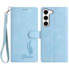For Samsung Galaxy S23 5G Skin Feel Embossed Feather Leather Phone Case(Light Blue) - 1