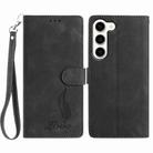 For Samsung Galaxy S23 5G Skin Feel Embossed Feather Leather Phone Case(Black) - 1
