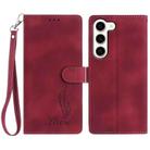 For Samsung Galaxy S23 5G Skin Feel Embossed Feather Leather Phone Case(Red) - 1