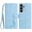 For Samsung Galaxy S23 FE 5G Skin Feel Embossed Feather Leather Phone Case(Light Blue) - 1