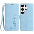 For Samsung Galaxy S25 Ultra 5G Skin Feel Embossed Feather Leather Phone Case(Light Blue) - 1