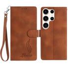 For Samsung Galaxy S25 Ultra 5G Skin Feel Embossed Feather Leather Phone Case(Brown) - 1