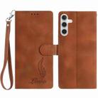 For Samsung Galaxy A56 5G Skin Feel Embossed Feather Leather Phone Case(Brown) - 1