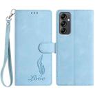 For Samsung Galaxy A14 5G Skin Feel Embossed Feather Leather Phone Case(Light Blue) - 1