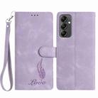 For Samsung Galaxy A14 5G Skin Feel Embossed Feather Leather Phone Case(Purple) - 1