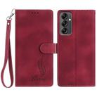 For Samsung Galaxy A14 5G Skin Feel Embossed Feather Leather Phone Case(Red) - 1