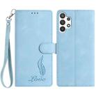 For Samsung Galaxy A22 4G Skin Feel Embossed Feather Leather Phone Case(Light Blue) - 1