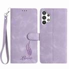 For Samsung Galaxy A22 4G Skin Feel Embossed Feather Leather Phone Case(Purple) - 1