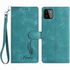 For Samsung Galaxy A22 5G Skin Feel Embossed Feather Leather Phone Case(Green) - 1