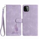 For Samsung Galaxy A22 5G Skin Feel Embossed Feather Leather Phone Case(Purple) - 1