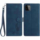 For Samsung Galaxy A22 5G Skin Feel Embossed Feather Leather Phone Case(Dark Blue) - 1