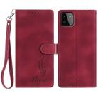 For Samsung Galaxy A22 5G Skin Feel Embossed Feather Leather Phone Case(Red) - 1