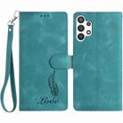 For Samsung Galaxy A32 4G Skin Feel Embossed Feather Leather Phone Case(Green) - 1