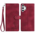 For Samsung Galaxy A32 4G Skin Feel Embossed Feather Leather Phone Case(Red) - 1