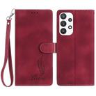 For Samsung Galaxy A52 Skin Feel Embossed Feather Leather Phone Case(Red) - 1