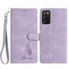 For Samsung Galaxy A02s Skin Feel Embossed Feather Leather Phone Case(Purple) - 1
