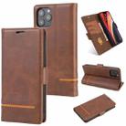 For iPhone 12 mini Business Style Line Splicing Horizontal Flip TPU + PU Leather Case with Card Slots & Holder & Wallet(Dark Brown) - 1
