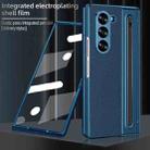 For Samsung Galaxy Z Fold5 5G VIETAO Electroplating Integrated Pen Slot Folding PU Phone Case with Stylus(Blue) - 2