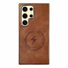 For Samsung Galaxy S24 Ultra 5G Electroplated PC Sheepskin Invisible Magnetic MagSafe Phone Case(Brown) - 1