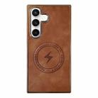 For Samsung Galaxy S23 FE 5G Electroplated PC Sheepskin Invisible Magnetic MagSafe Phone Case(Brown) - 1