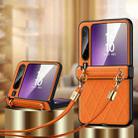 For Huawei Pura X SULADA Elegant Rhombic Texture Folding Phone Case with Lanyard(Orange) - 1