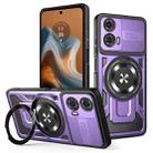 For Motorola Moto G34 Armor Rotating Holder MagSafe Phone Case(Purple) - 1