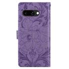 For Google Pixel 9a Embossed Floral Pattern Leather Phone Case(Purple) - 3