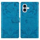 For iPhone 16 Plus Embossed Floral Pattern Leather Phone Case(Blue) - 1