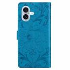 For iPhone 16 Plus Embossed Floral Pattern Leather Phone Case(Blue) - 3